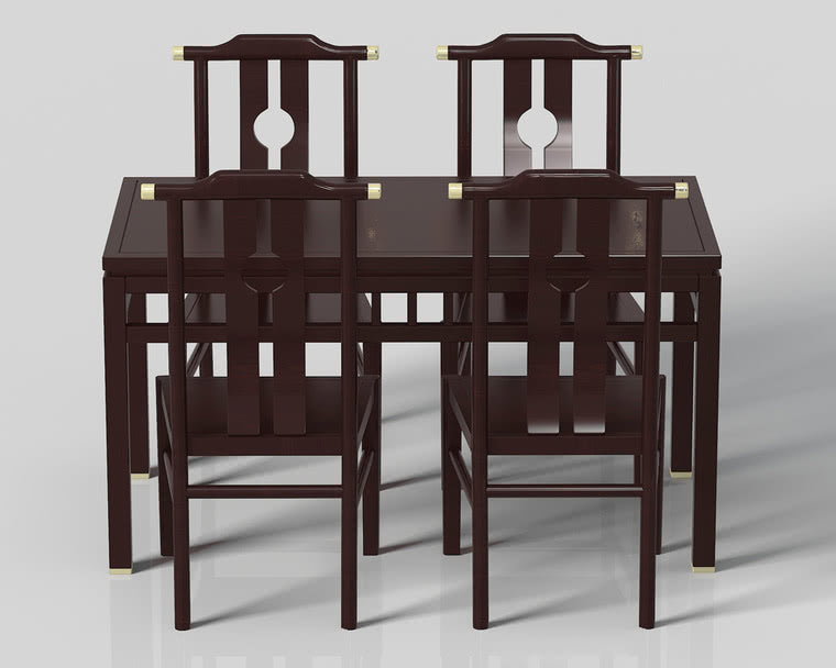IN-Chinese Style Solid Wood Long Dining Set