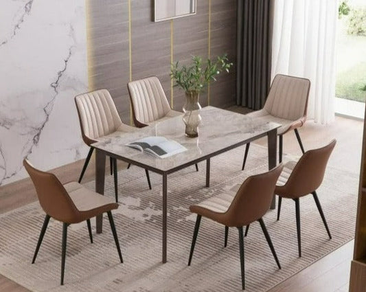 IN-Italian Light Luxury Rock Slab Dining Set - 6 Seater