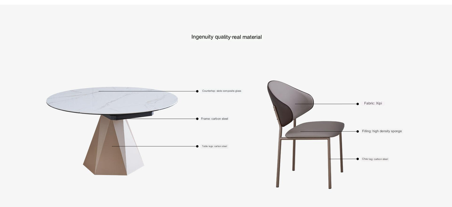 IN-Light Luxury Slate Composite Tempered Glass Functional Dining Set