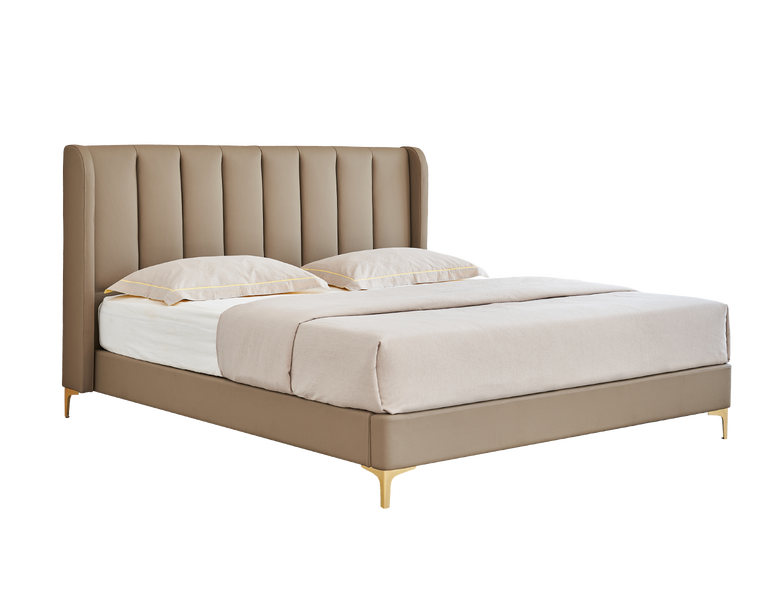 IN-Miranda series modern leather soft bed - MILKY BROWN