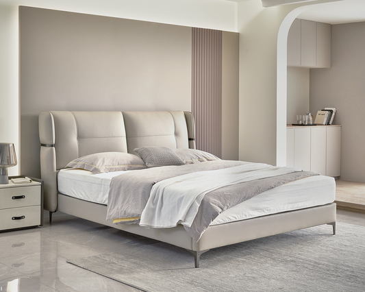 IN-Xilinmen Modern light luxury leather soft bed - Off White