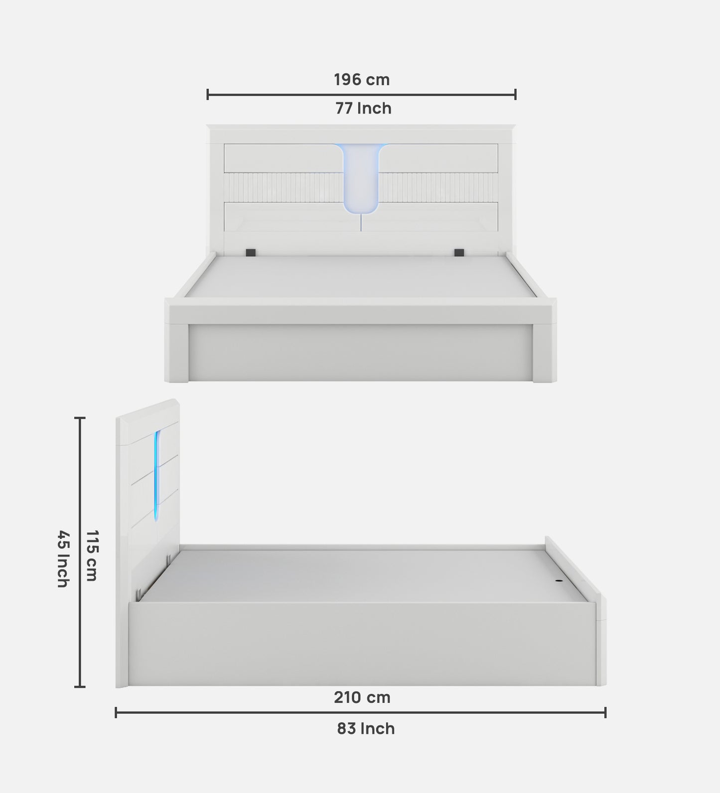 Arctic King bed full lift on storage