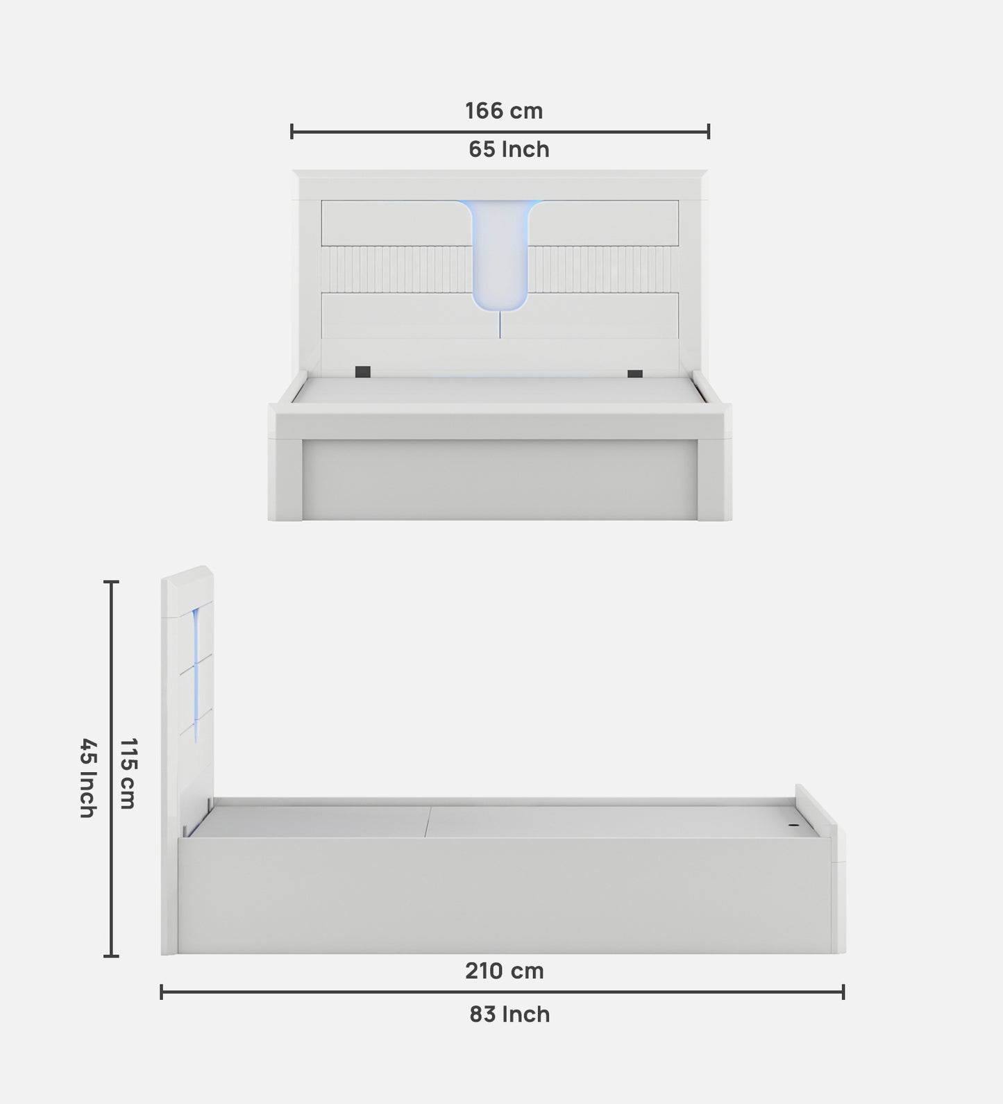 Arctic Queen bed full lift on storage