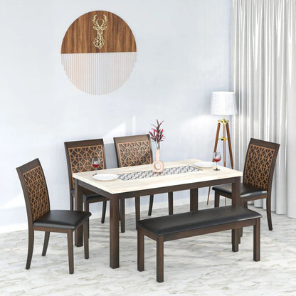 Camden 6 Seater Solid Wood Dining Set With Bench-Dark Walnut