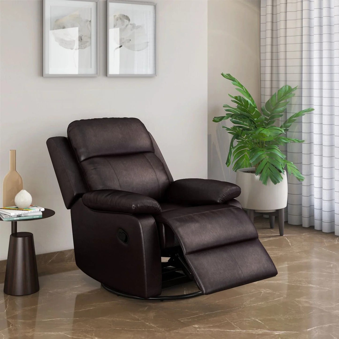 Carolina 1 Seater Sofa Swivel Rocker Recliner-Brown