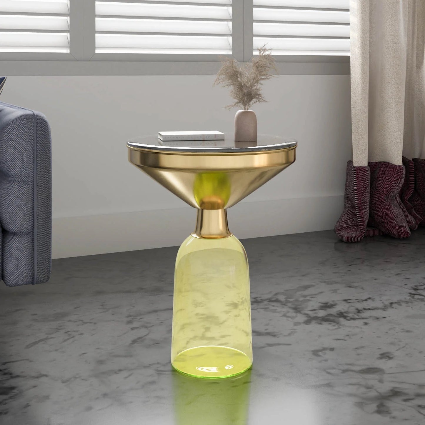 Apollo Glass Side Table-Yellow