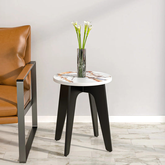 Christa Engineered Wood Side Table with Marble -White