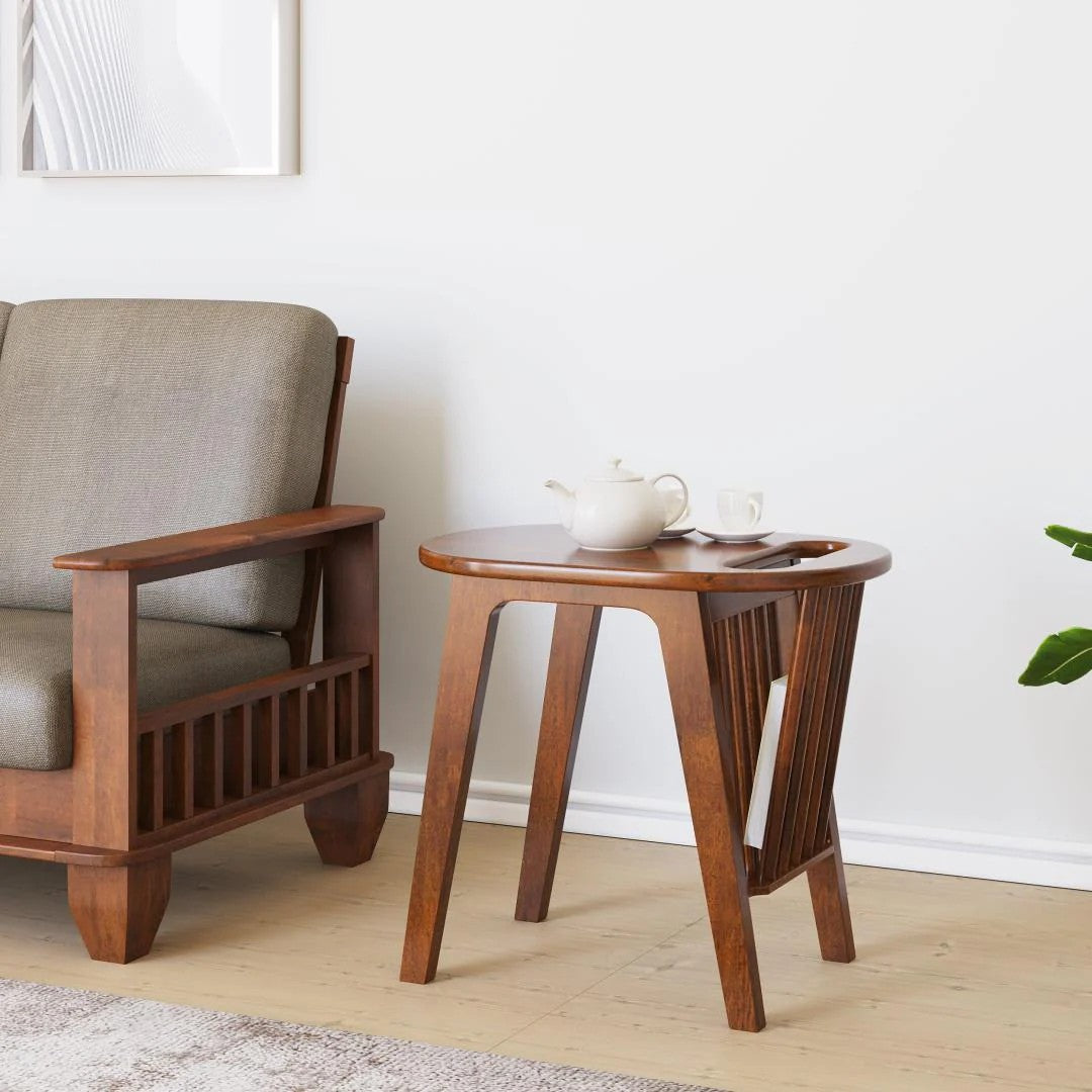 Kingsley Solid Wood Side Table with Magzine Rack-Red Walnut