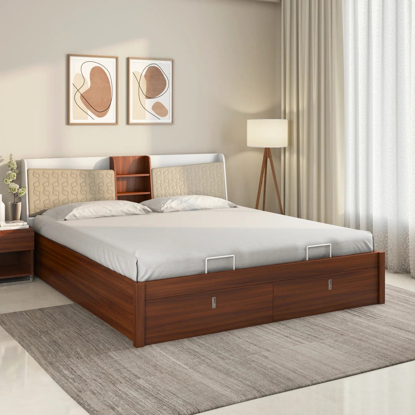 Alps Premier Bed with Full Hydraulic Storage Queen-Walnut