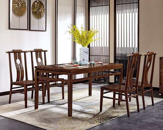 IN-Chinese Style Solid Wood Long Dining Set
