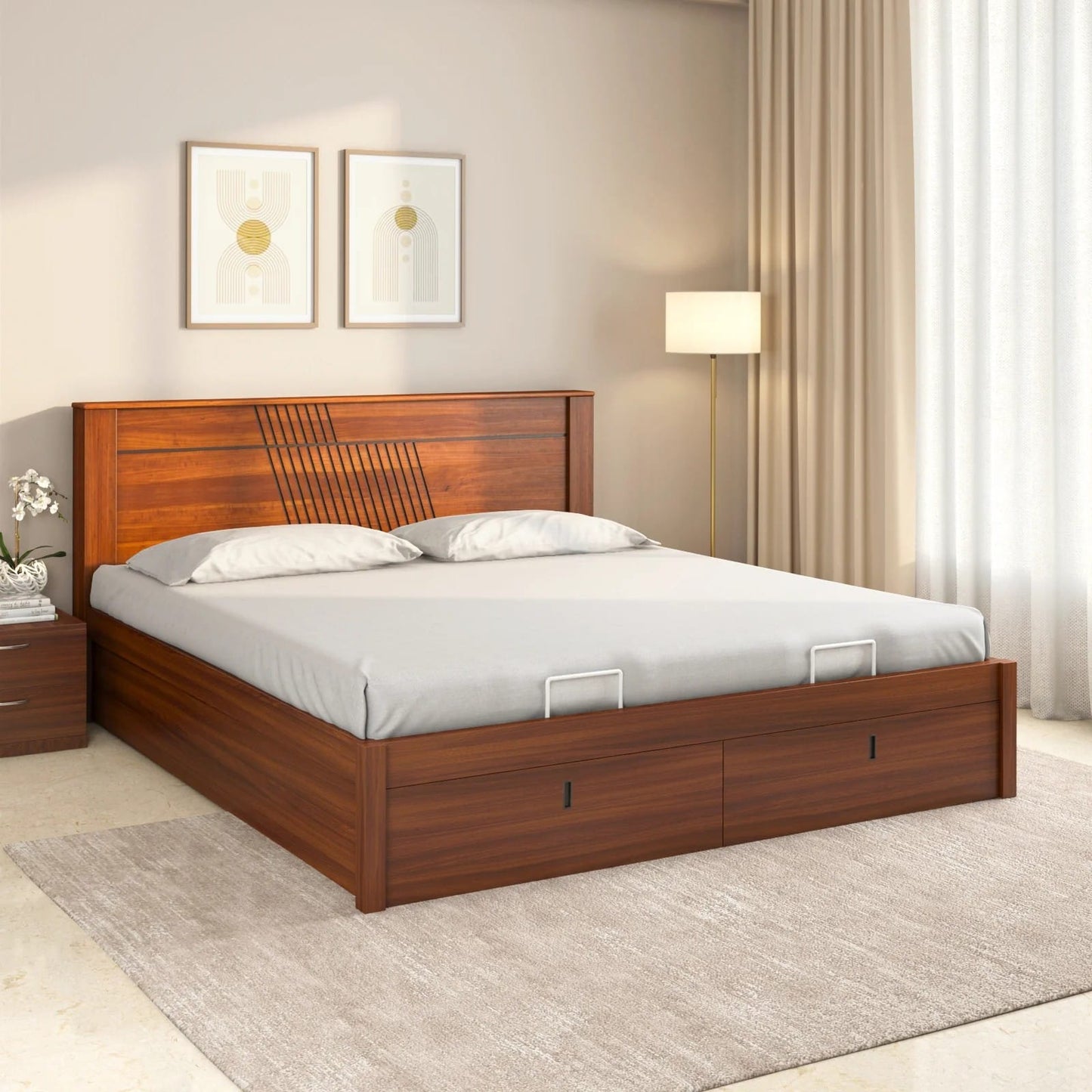 Electra Premier Bed With Hydraulic Storage Queen-Walnut