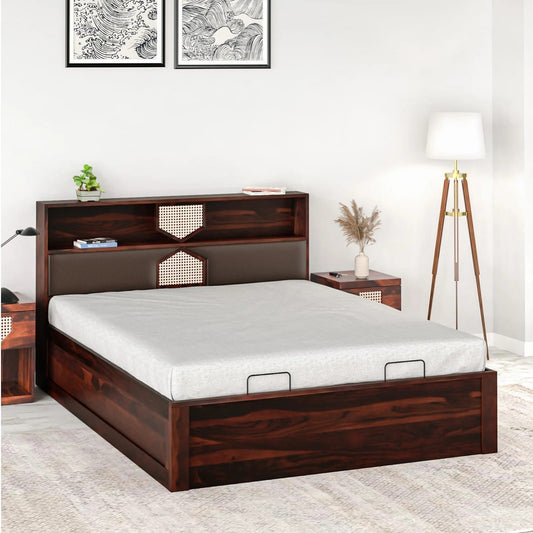 Bolivia Solid Wood Queen Bed With Hydraulic Storage-Wenge