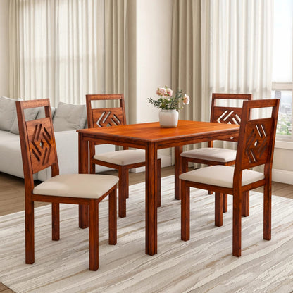 Cera 4 Seater Solid Wood Dining Set-Honey Brown