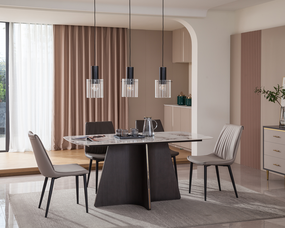 IN-Light Luxury Smoked Wood Dining Set