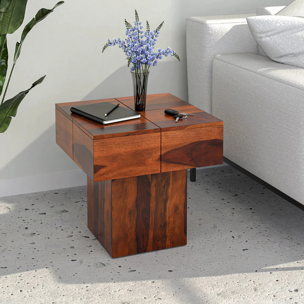 Arcade Solid Wood Side Table in Walnut Finish