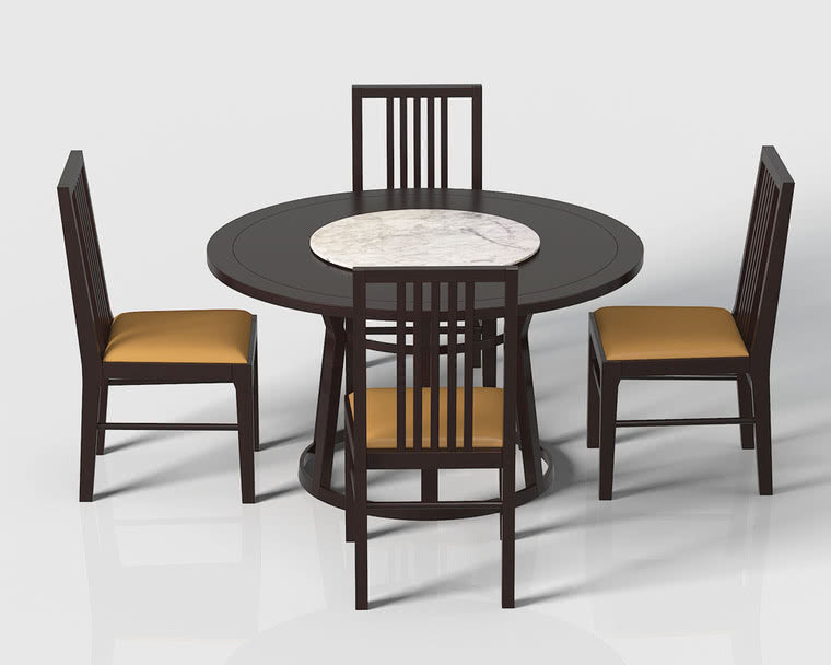 IN-Chinese Style Solid Wood Round Turnable Dining Set