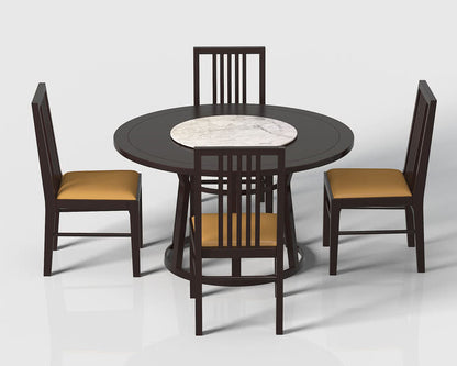 IN-Chinese Style Solid Wood Round Turnable Dining Set