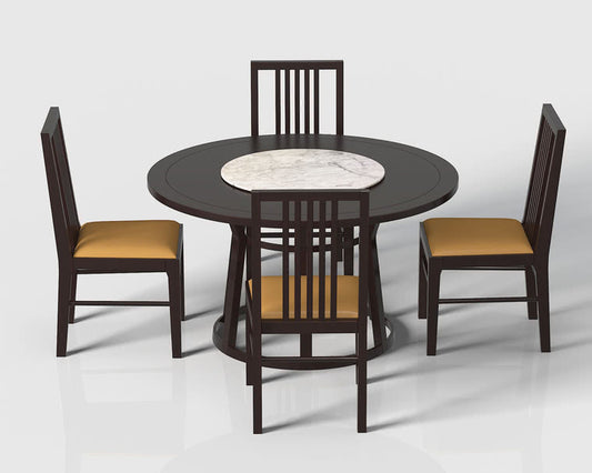 IN-Chinese Style Solid Wood Round Turnable Dining Set