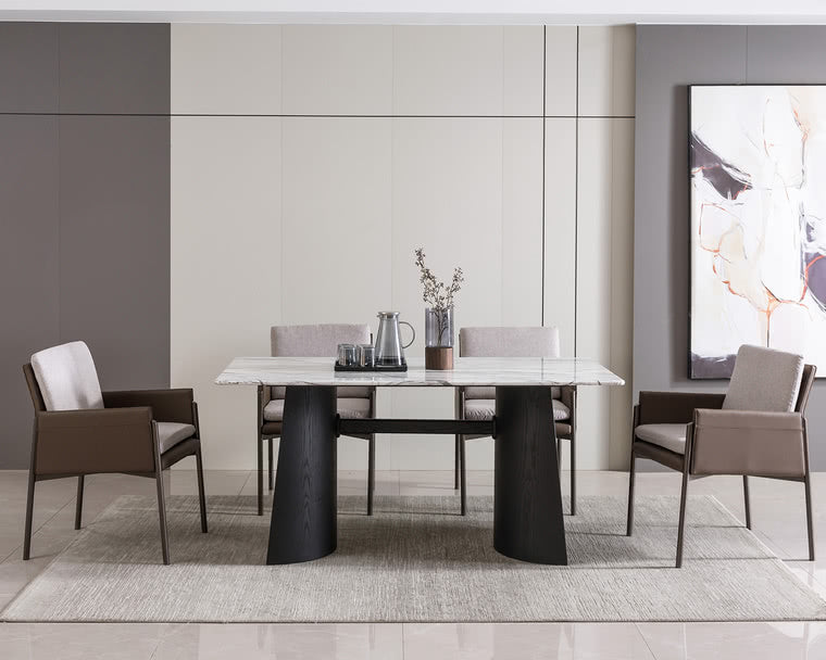 IN-Modern black tea table dining table and chair set