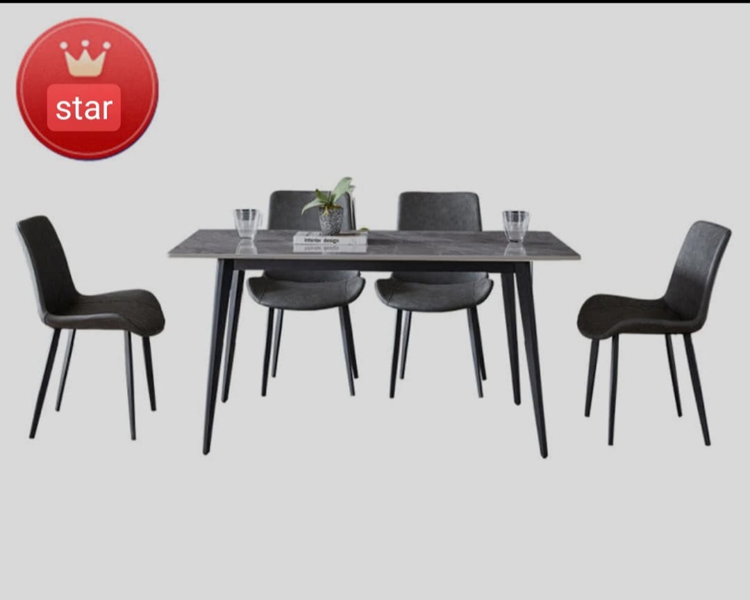 IN-Modern Rock Slab Dining Set (Luca White)