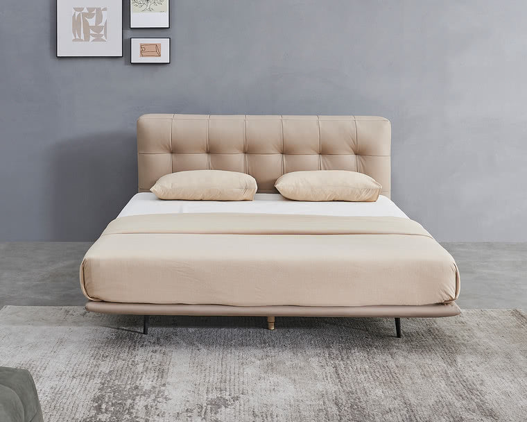 IN-Modern leather soft bed off white