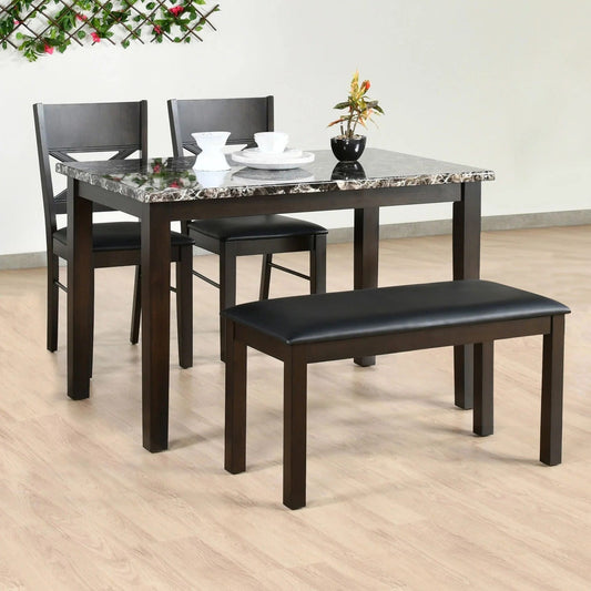 Adrian 4 Seater Dining Set With Bench-Dark Walnut