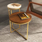 Mobo 2 Tier Ceramic and Mango Wood Top Side Table-Gold