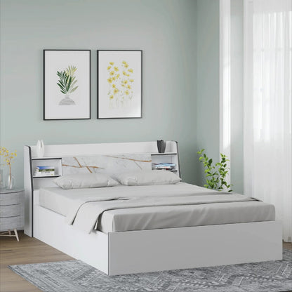 Marbito Queen Bed With Headboard & Box Storage-White