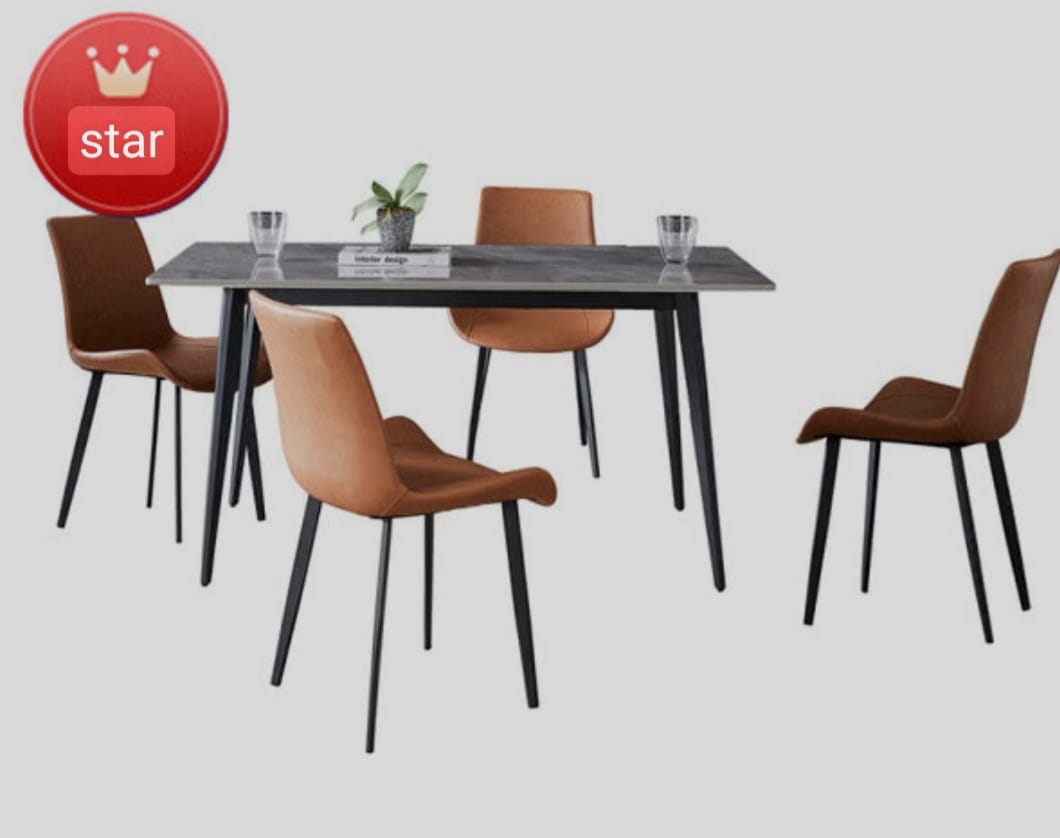 IN-Modern Rock Slab Dining Set (Luca White)