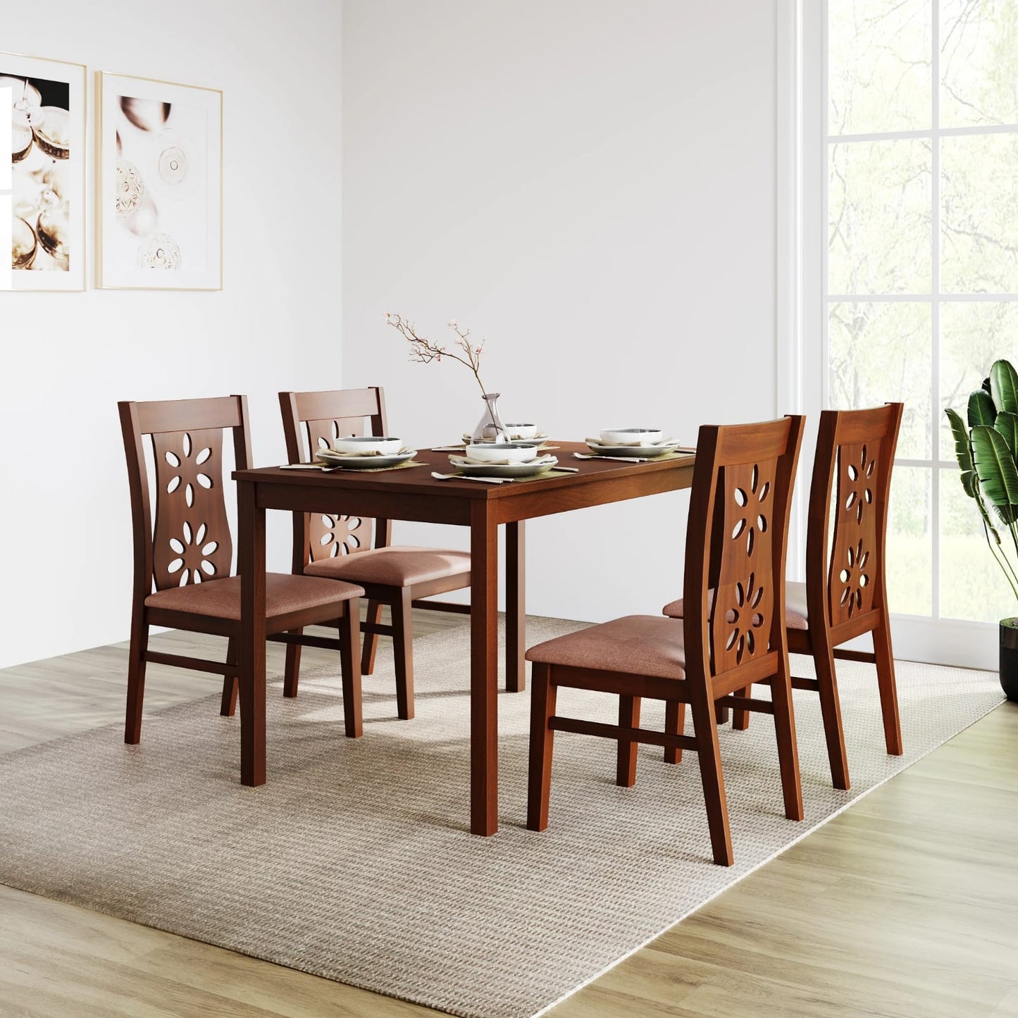 Sutlej 4-Seater Dining Set-Antique Cherry