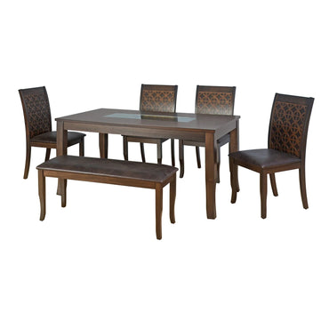 Camilla 1+4+Bench Dining Set-Dark Walnut