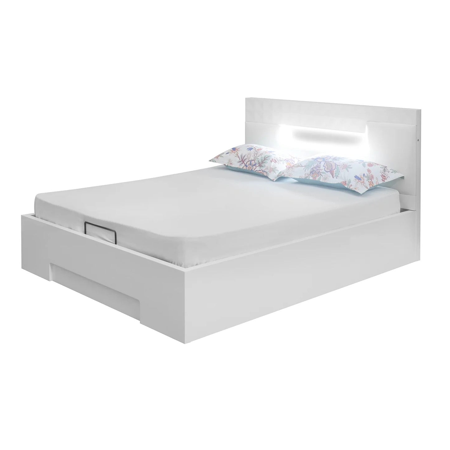 Theia High Gloss Queen Bed With Hydraulic Storage-White