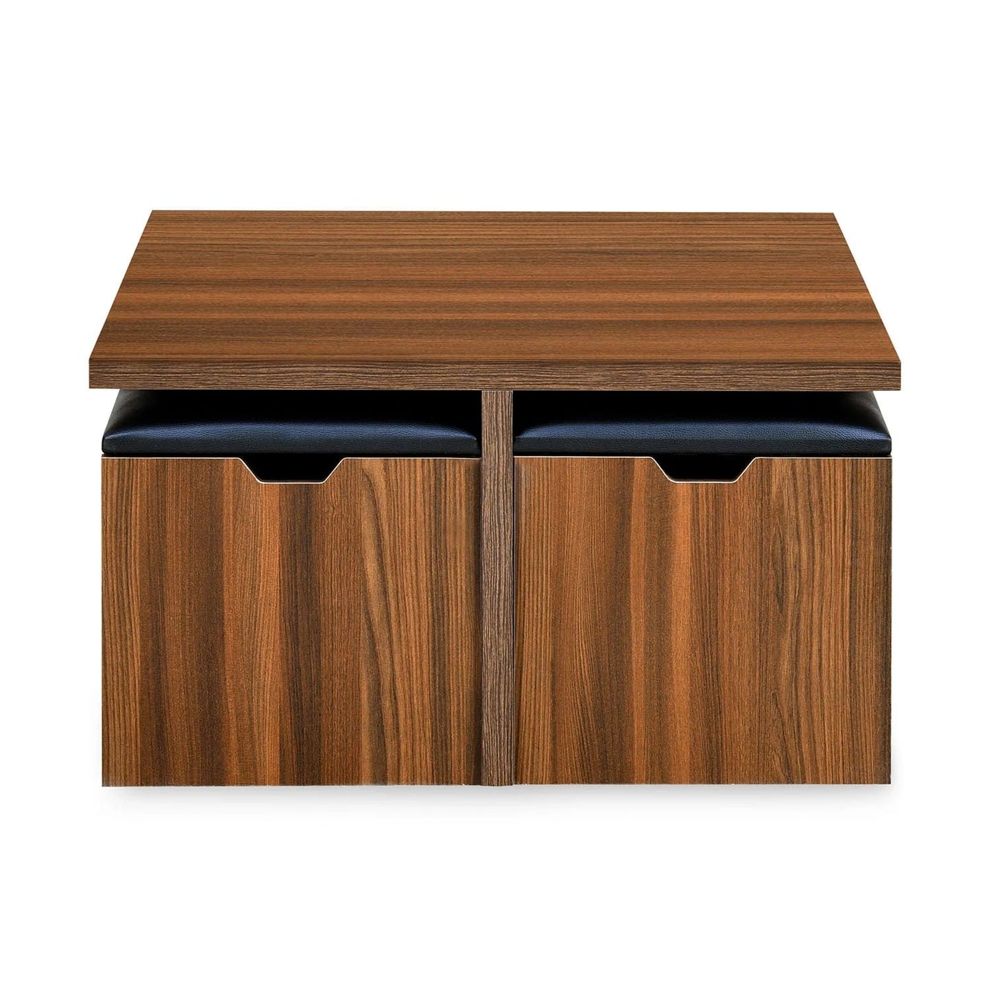 Trendy Engineered Wood Coffee Table Set with Storage Stool-Walnut