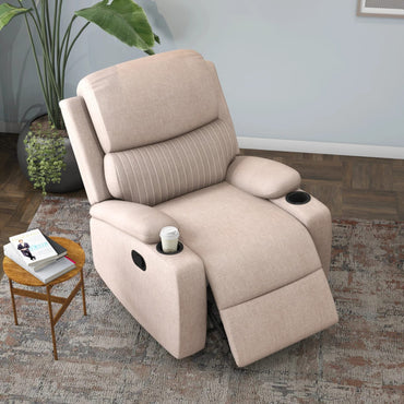 Comfy 1 Seater Fabric Manual Recliner with Cup Holder-Beige