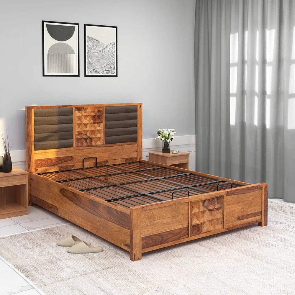 Hulk Queen Bed With Hydraulic Storage-Walnut