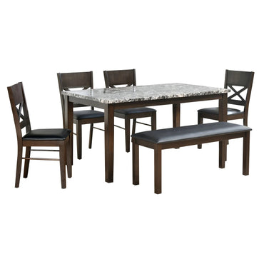 Adrian 6 Seater Dining Set With Bench-Dark Walnut