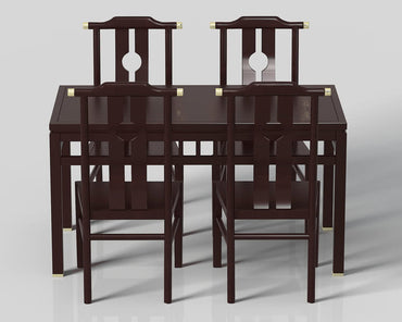 IN-Chinese Style Solid Wood Long Dining Set