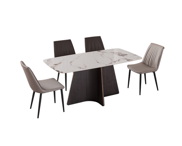 IN-Light Luxury Smoked Wood Dining Set