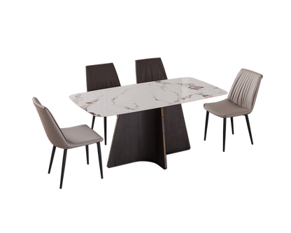 IN-Light Luxury Smoked Wood Dining Set