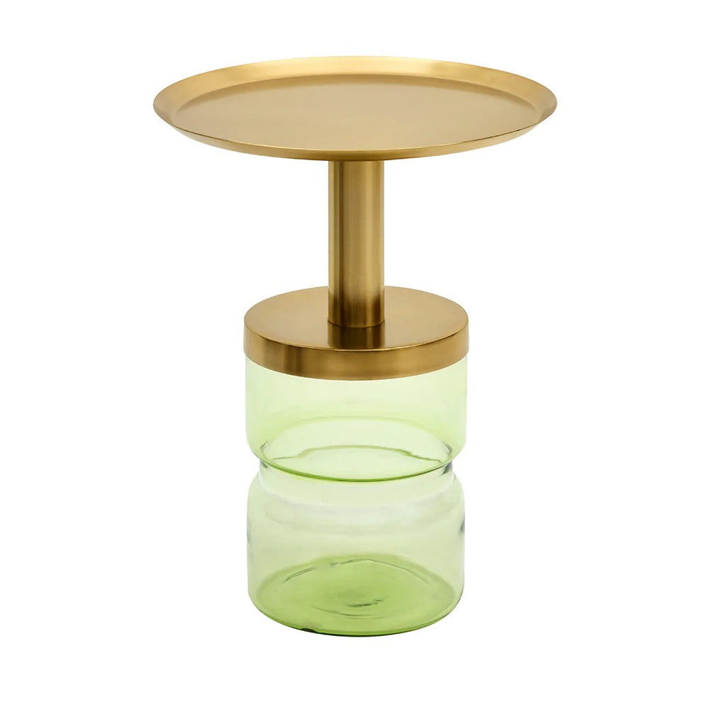 Leda Metal Top & Glass Base Side Table-Green & Gold