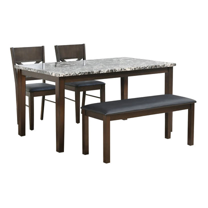 Adrian 4 Seater Dining Set With Bench-Dark Walnut