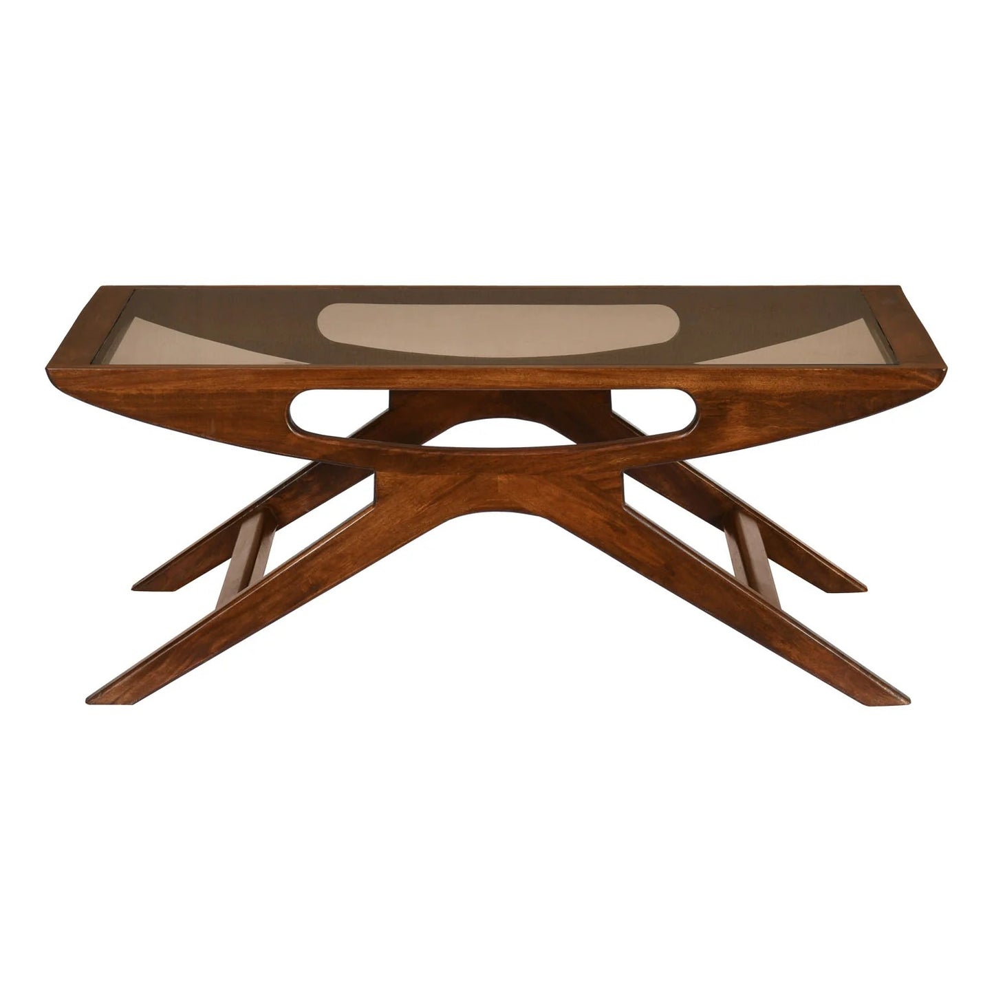 Kingsley Solid Wood Glass Top Center Table-Red Walnut