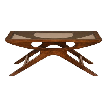 Kingsley Solid Wood Glass Top Center Table-Red Walnut