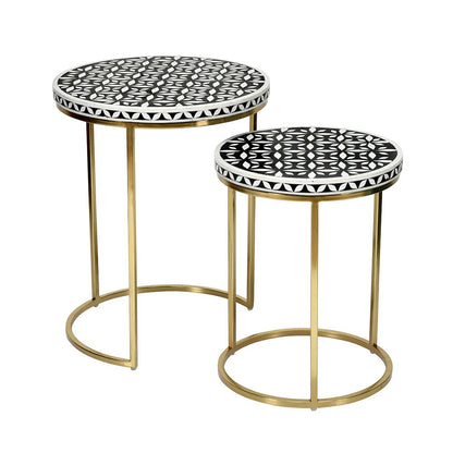 Ingrid Engineered Wood and Resin Top Nest Tables Set of 2-Gold