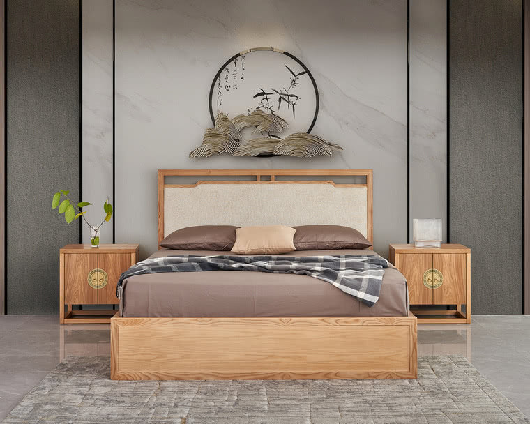 IN-New Chinese solid wood bed