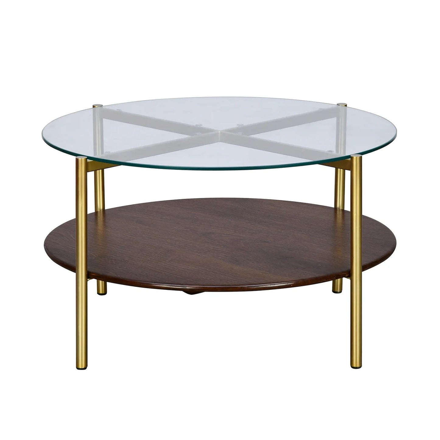 Adira Glass Top Metal Frame Center Table-Red Walnut