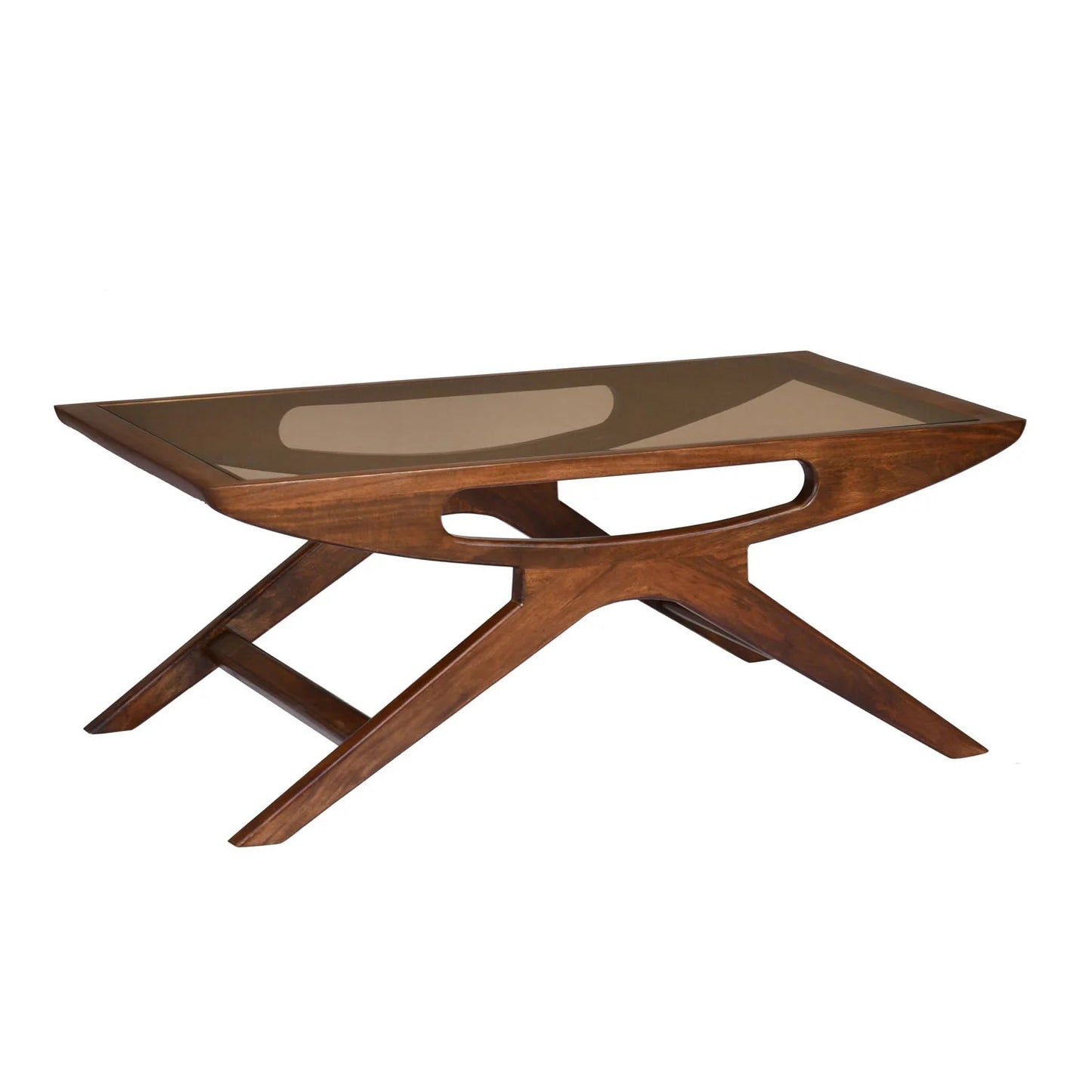 Kingsley Solid Wood Glass Top Center Table-Red Walnut