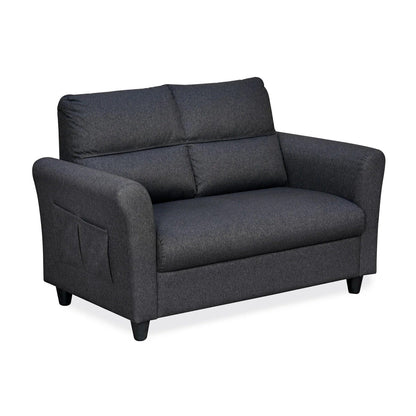 Oliver 2 Seater Fabric Sofa with Side Pocket-Charcoal Brown