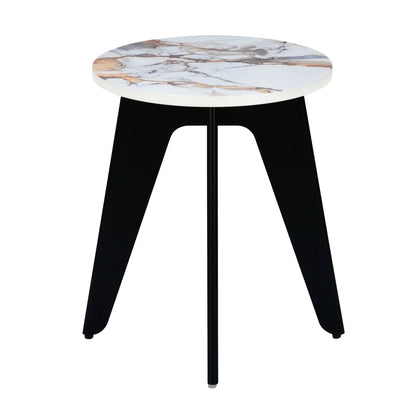 Christa Engineered Wood Side Table with Marble -White