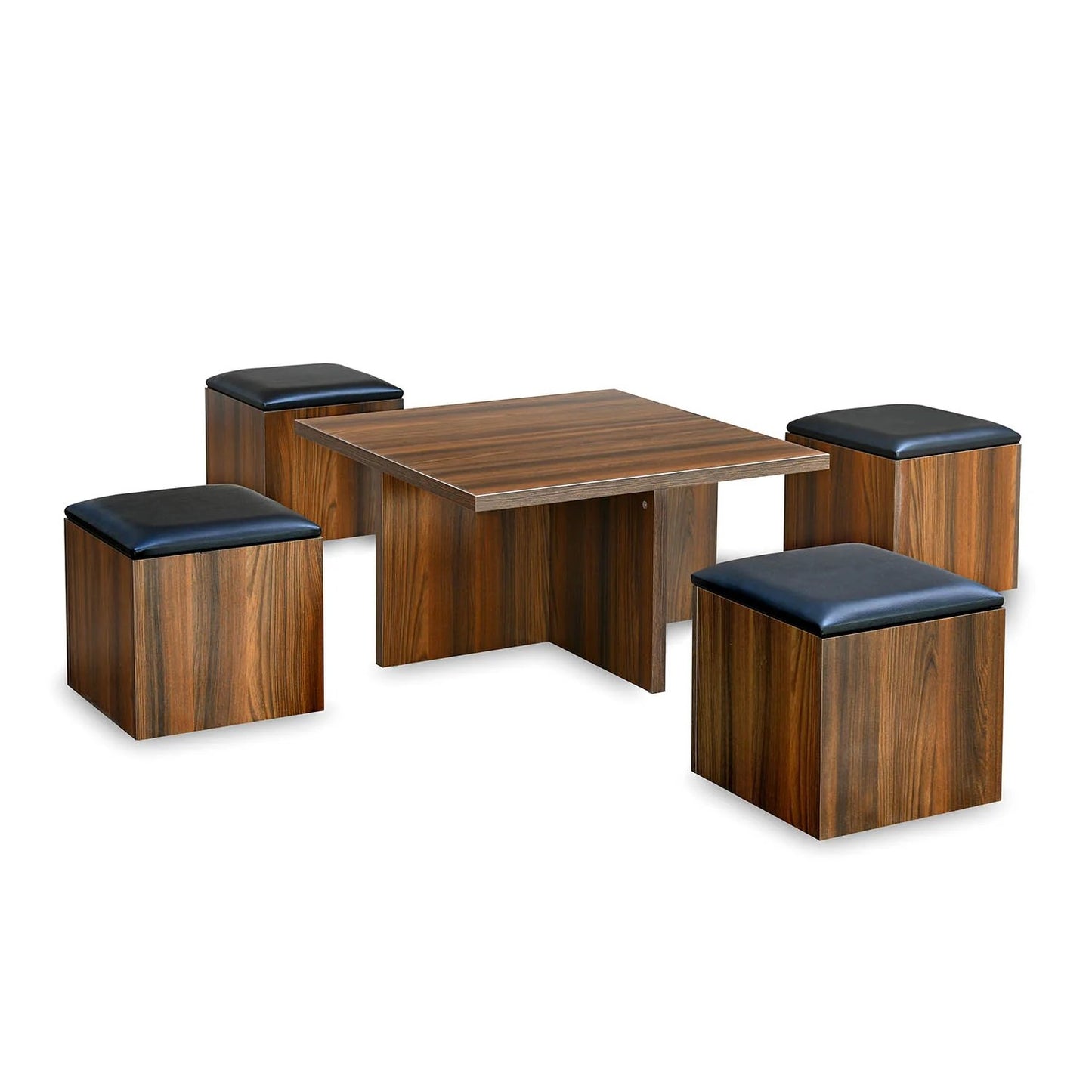 Trendy Engineered Wood Coffee Table Set with Storage Stool-Walnut